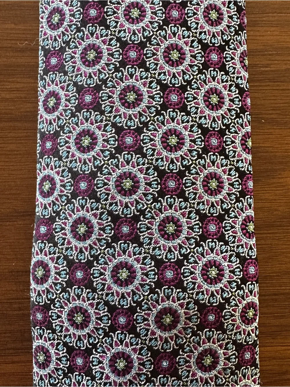 Pronto Uomo Purple and Teal Floral Medallion Silk Tie